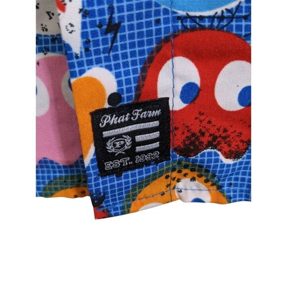 Phat Farm Mens Pac Man Button Down Shirt Size M Blue Short Sleeve Retro Novelty - Picture 3 of 5